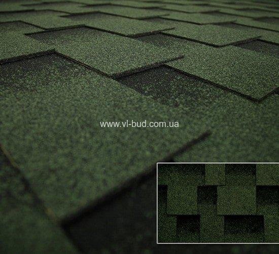 Битумная черепица Kerabit L+ (СБС модифицированная) Цвет зелёно-чёрный. Квадро.